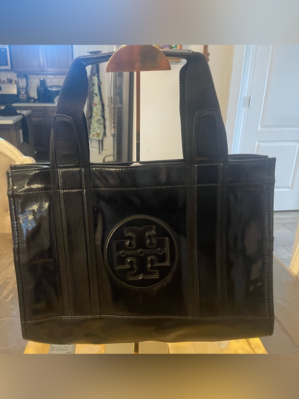 Tory Burch Black Patent Logo Tote Bag